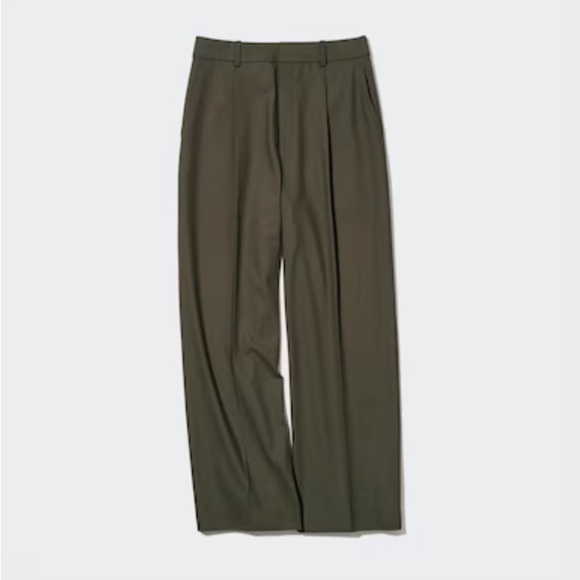 Uniqlo Wool-Blend Pleated Pants in Olive. Size Small (26-27”) - Picture 1 of 4